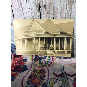 Antique 1800’s Real Photo Postcard Family On Huge Porch